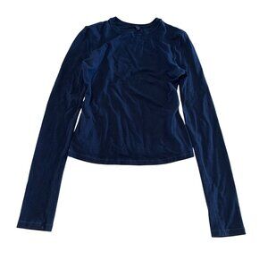 Skims Cotton Jersey Long Sleeve Navy Blue Fitted T-Shirt Women's Medium M